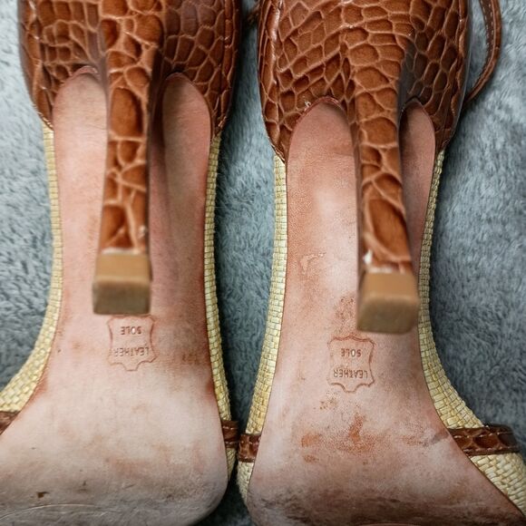 Tory Burch Croc Designed Ankle Strap Peep Toe Leather Heels Sandals Size 7M 7 M - Picture 13 of 16